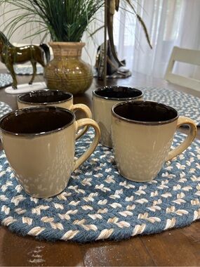 Pfaltzgraff Glazed Cream Ceramic Mugs with Dark Brown Interior - Set of 4